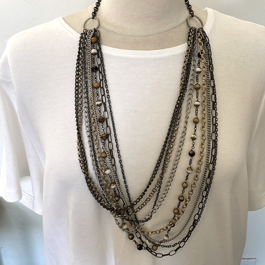 Talbots Multi Colored Chain Necklace With Gold And White Small Beads 10$
